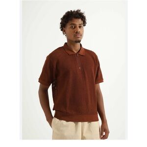OBEY MESH ZIP Men's Brown Polo Shirt SIZE M